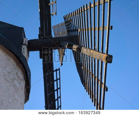 Windmill blades detail in cerro Calderico, Consuegra, Toledo, Castilla-La Mancha, Spain
