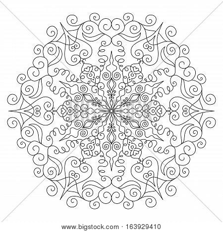 vector mandala drawn with black lines on a white background