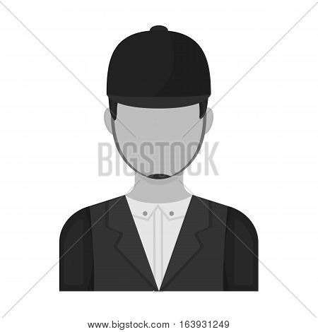 Jockey icon in monochrome design isolated on white background. Hippodrome and horse symbol stock vector illustration.