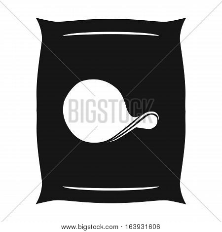 Potato chips icon in black design isolated on white background. Pub symbol stock vector illustration.