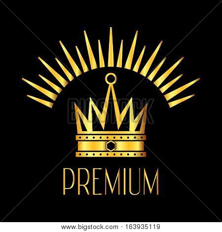 Premiun quality glowing crown logo in gold black. Brightly crown decoration illustration