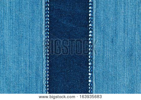 Fashionable background denim and blue rhinestones with space for your text