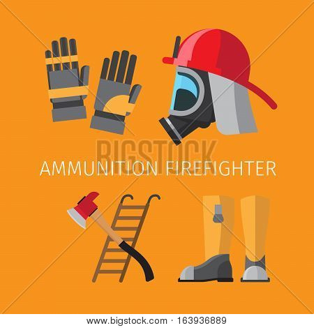 Amunition of firefighter on yellow background vector illustration