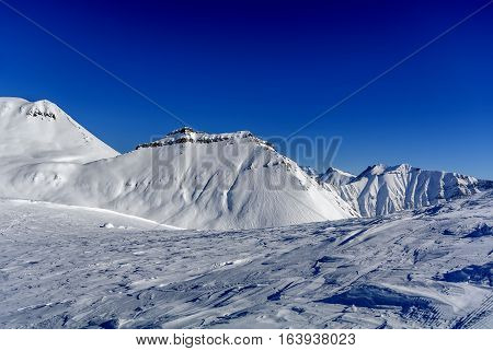 Winter in Greater Caucasus Mountains. Georgia (country). View from Mt. Kudebi.