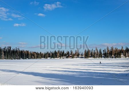 Winter in High Tatras Mountains. High Tatry. Slovakia. Vysoke Tatry. Sunny day. Cross Country Skiing.