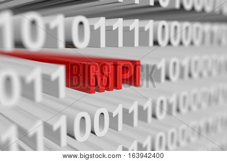 MPI is represented as a binary code with blurred background 3d illustration