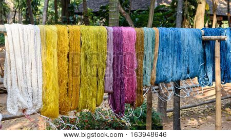colorful thread raw silk cloth dye from natural color material for woven handicraft thai style