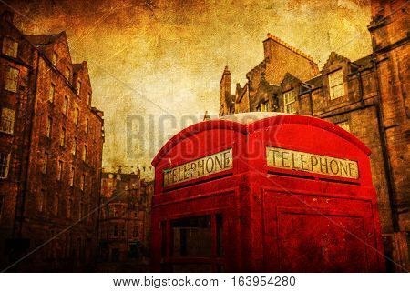 Vintage Style Picture Of A Callbox In Edinburgh