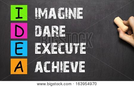 Hand Writing Idea - Imagine Dare Execute Achieve With White Chalk