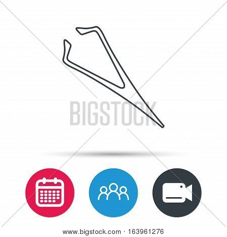 Eyebrow tweezers icon. Cosmetic equipment sign. Aesthetic beauty symbol. Group of people, video cam and calendar icons. Vector