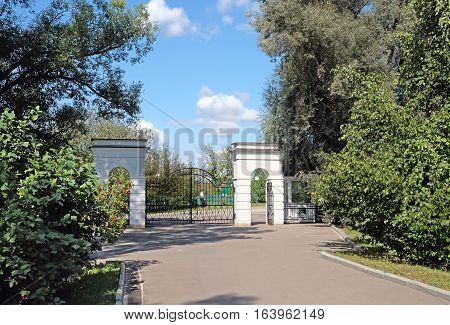 TARKHANI RUSSIA - AUGUST 28 2016: Gates to the manor in the State Lermontov Museum-Reserve Tarkhany