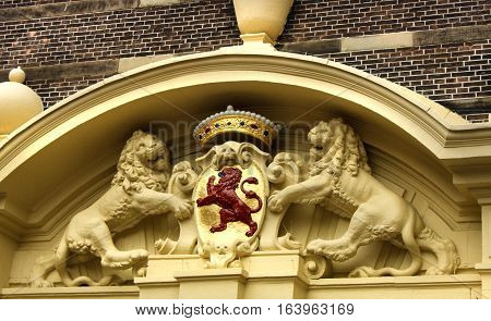 Lion statue - one the National emblem in the Hague public building - Netherlands