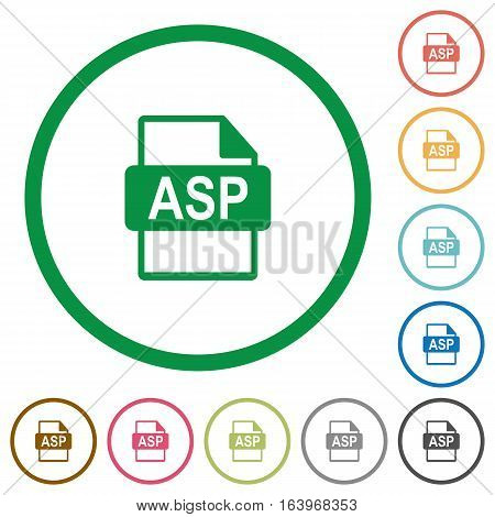 ASP file format flat color icons in round outlines on white background