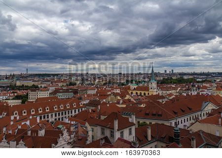 A cityscape shot of prage city in a cloudy day