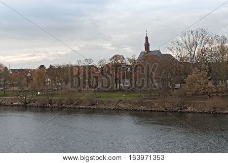 The Main riverbank at Hattersheim-Eddersheim in winter, Germany