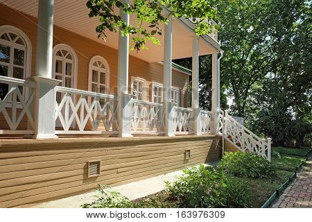 TARKHANI RUSSIA - AUGUST 28 2016: Reverse side of the manor house of Lermontov in Tarkhany country estate