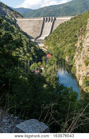 Amazing ladscape with green forest around Vacha (Antonivanovtsy) Reservoir, Rhodopes Mountain, Bulgaria