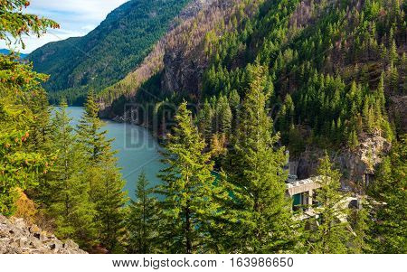 Gorge Lake behind Gorge Dam in North Cascades National Park Washington