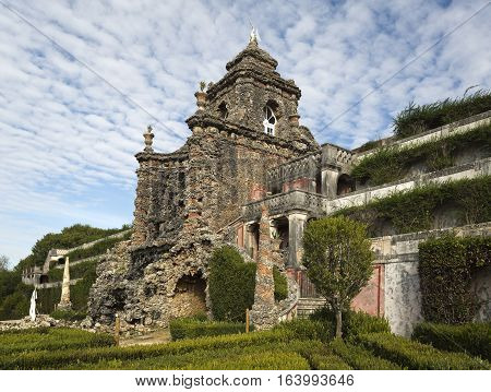 CAXIAS, PORTUGAL - October 26, 2016: View of the monumental cascade of the Royal Gardens of Caxias Portugal
