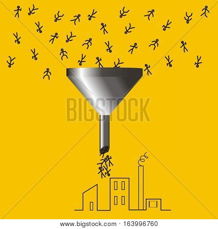 people fall into the funnel. vector illustration