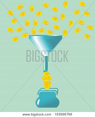 money fall into the funnel. vector illustration