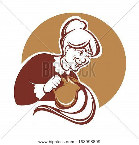 vector portrait of lovely grandmother and milk jug