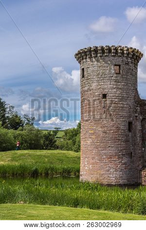 Shearington, Scotland, Uk - June 18, 2012: Closeup Of Southwest Tower Of Ruined  Triangular Brown St