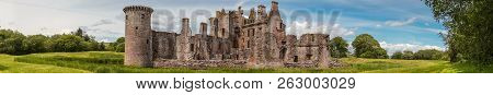 Shearington, Scotland, Uk - June 18, 2012: Wide Panorama Shot Of South Side Of Ruined  Triangular Br