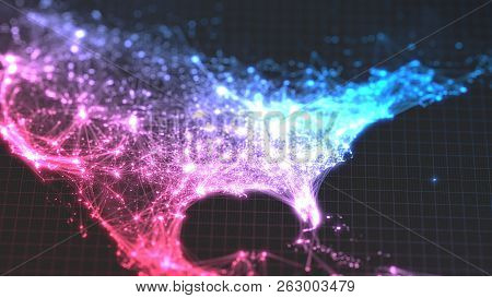 Glowing City And Human Population Density Areas With Linear Connections Between Them. View Of Americ