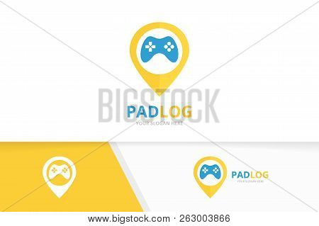 Vector Joystick And Map Pointer Logo Combination. Gamepad And Gps Locator Symbol Or Icon. Unique Con