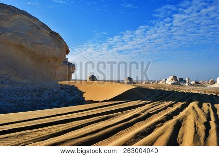 Dirt Road In Western White Desert, Sahara. Egypt. Africa