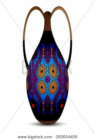 Calabash Water Bottle Colorful Logo Design. Ceramic Vase, Authentic Symbol Of Africa With Ethnic Orn