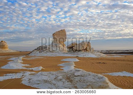 Beautiful Abstract Nature Rock Formations Aka Sculptures In Western White Desert At Dawn, Sahara. Eg