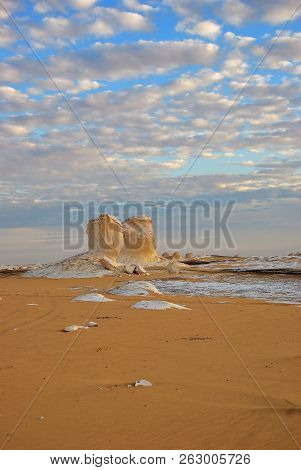 Beautiful Abstract Nature Rock Formations Aka Sculptures In Western White Desert At Dawn, Sahara. Eg