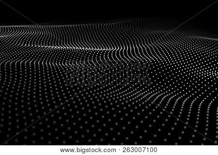Wave Of Particles. 3d Technology. Abstract Vector Landscape Background. Vector Illustration.