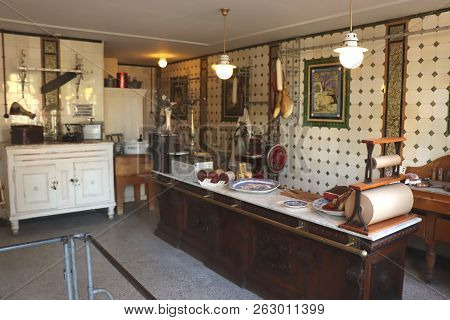 Enkhuizen, The Netherlands - October 12th 2018: 19th Century Butchery, Reconstruction In Zuiderzee O
