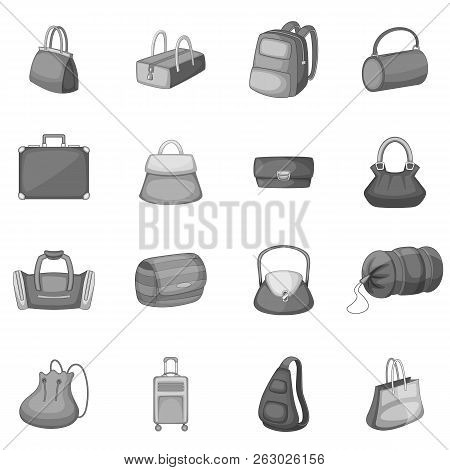 Different Bagage Icons Set In Monochrome Style Isolated Illustration