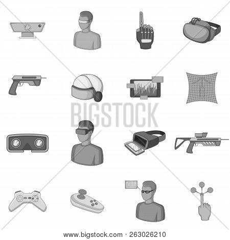 Virtual Reality Icons Set In Monochrome Style Isolated Illustration