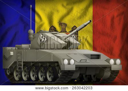 Light Tank Apc On The Moldova Flag Background. 3d Illustration
