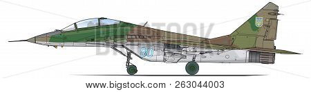 Combat Fighter Jet Of Ukrainian Air Force. Vector Illustration.