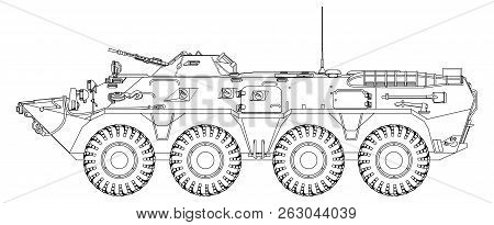 Soviet Armored Personnel Carrier. Vector Outline Image For Illustration.
