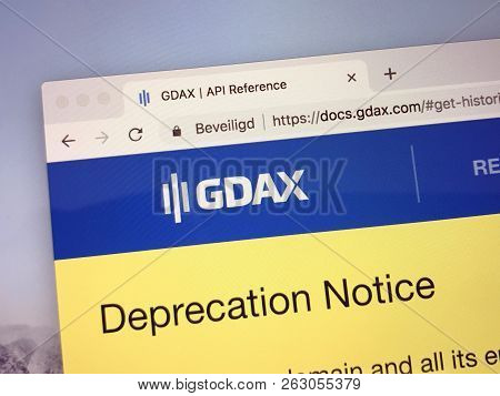 Amsterdam, Netherlands - October 13, 2018: Website Of Gdax, Trading Platform For Digital Currency.