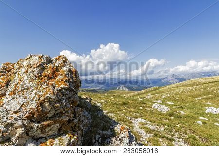 Beautiful Landscape In Montenegro With Fresh Grass And Beautiful Peaks. Durmitor National Park In Mo