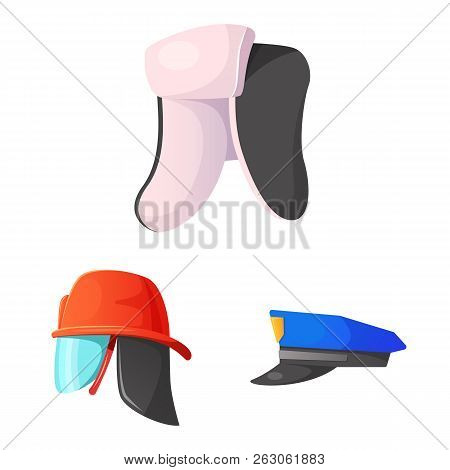 Vector Illustration Of Headgear And Cap Symbol. Set Of Headgear And Accessory Vector Icon For Stock.