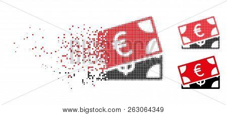 Banknotes Icon In Dispersed, Pixelated Halftone And Undamaged Entire Versions. Pieces Are Combined I