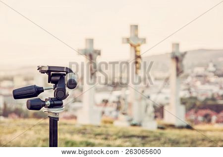 Tripod And Calvary In Nitra City, Slovak Republic. Travel Destination. Photo Trip. Yellow Photo Filt