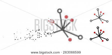 World Boom Icon In Dissolved, Pixelated Halftone And Undamaged Whole Versions. Particles Are Grouped