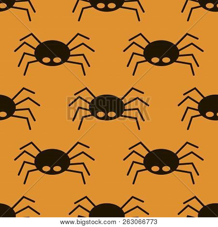 Scary Big Black Spider Seamless Pattern, Poisonous Isect