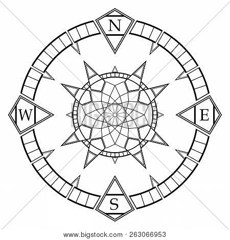 Antik Compass Rose Vector On An Isolated White Background.