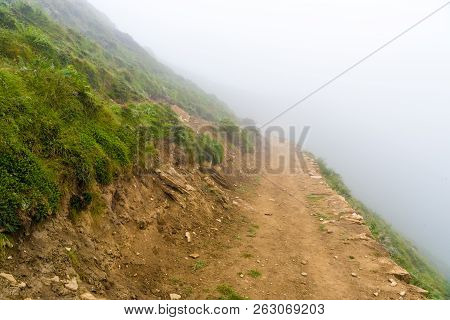Foggy Trekking Path In Annapurna Conservation Area, Nepal